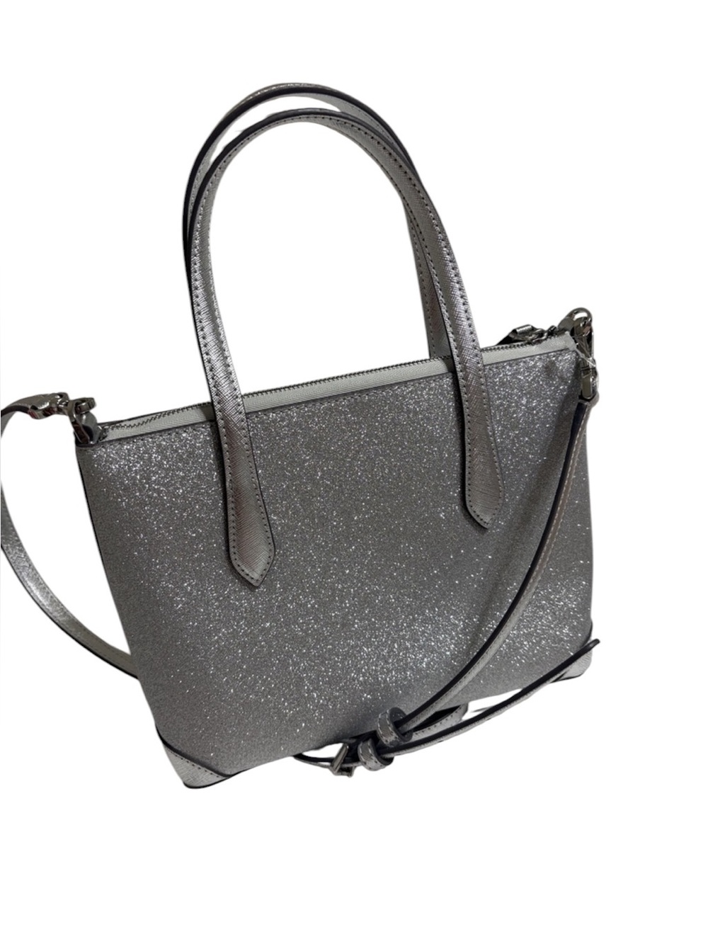 Kate Spade Silver Glitter Shimmy Satchel Crossbody Tote Bag with Crossbody - Picture 2 of 3
